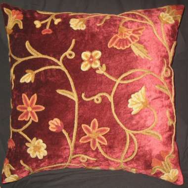 Crewel Pillow Jane Design on rayon color velvet